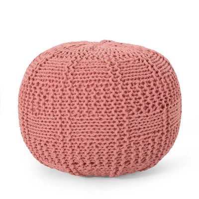 Hortense Modern Knitted Cotton Round Pouf - Christopher Knight Home - Image 8