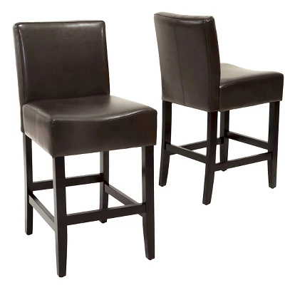 Set Of 2 25.5" Lopez Leather Counter Height Barstools - Christopher Knight Home - Image 5