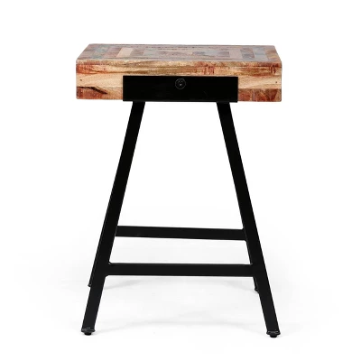 Mcmullen Handcrafted Boho Mango Wood End Table Natural/Black - Christopher Knight Home - Image 3