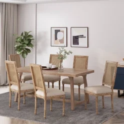 Set Of 6 Regina French Country Wood And Cane Upholstered Dining Chairs - Christopher Knight Home