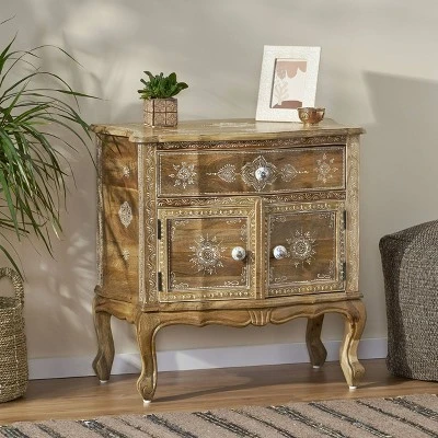 Culloden Handcrafted Boho Mango Wood Cabinet Natural/White - Christopher Knight Home