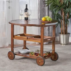 Cynthia Farmhouse Wooden Bar Cart Dark Oak Brown - Christopher Knight Home