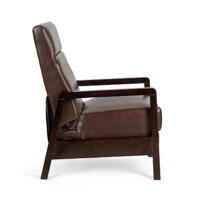 Fernhill Mid Century Modern Faux Leather Upholstered Pushback Recliner Dark Brown/Dark Espresso - Christopher Knight Home - Image 2