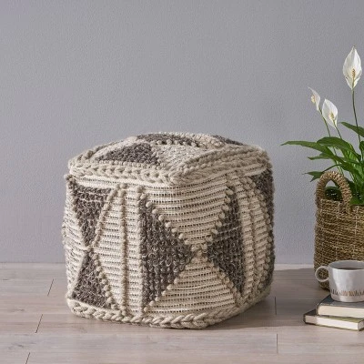 Tamsin Boho Handcrafted Cube Pouf Gray/Ivory - Christopher Knight Home - Image 3