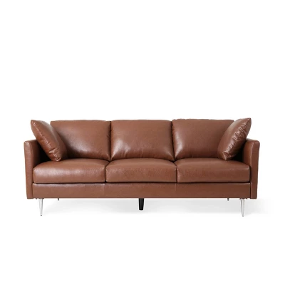 Brockbank Modern Faux Leather 3 Seater Sofa With Pillows - Christopher Knight Home - Image 11