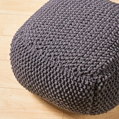 Hollis Knitted Cotton Square Pouf - Christopher Knight Home - Image 3