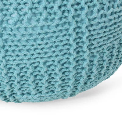 Hortense Modern Knitted Cotton Round Pouf - Christopher Knight Home - Image 4