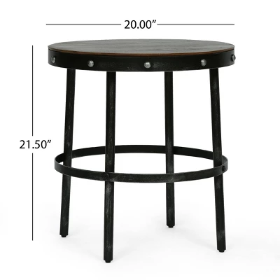Rivet Modern Industrial Handcrafted Round Mango Wood Side Table Brown/Antique Gunmetal - Christopher Knight Home - Image 7