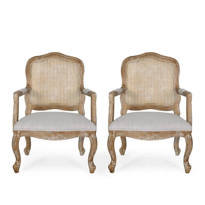 Set Of 2 Andrea French Country Wood And Cane Upholstered Dining Armchairs - Christopher Knight Home - Image 15