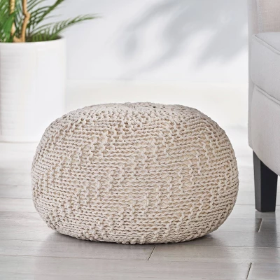 Barwick Modern Knitted Round Pouf Ivory - Christopher Knight Home
