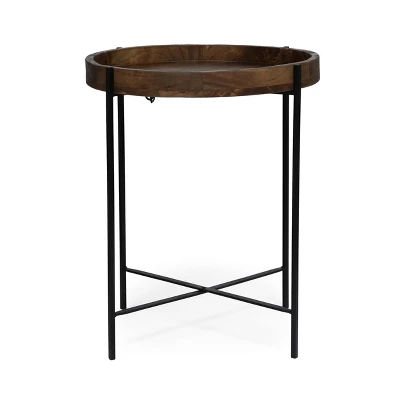 Tift Handcrafted Modern Industrial Mango Wood Folding Tray Top Side Table Natural/Black - Christopher Knight Home - Image 2