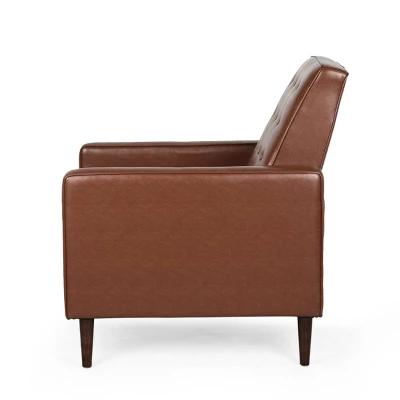Mervynn Mid-Century Modern Button Tufted Recliner Cognac Brown/Dark Espresso - Christopher Knight Home - Image 4