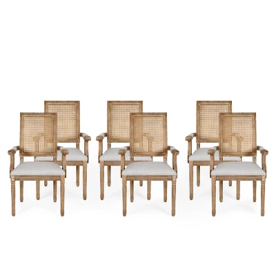 Set Of 6 Maria French Country Wood And Cane Upholstered Dining Chairs - Christopher Knight Home - Image 19