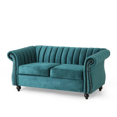 Glenmont Modern Glam Channel Stitch Velvet Loveseat With Nailhead Trim - Christopher Knight Home - Image 7