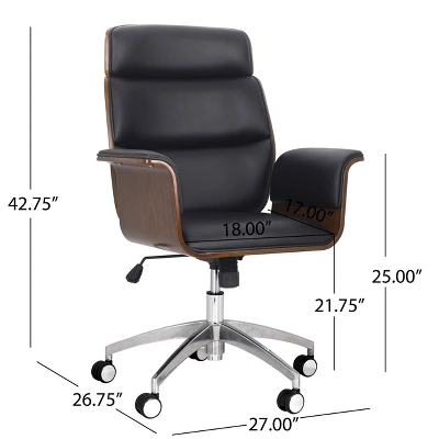 Cannonade Mid-Century Modern Swivel Office Chair Black/Walnut - Christopher Knight Home - Image 11