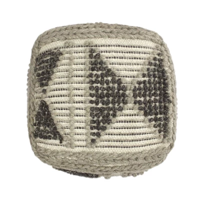 Tamsin Boho Handcrafted Cube Pouf Gray/Ivory - Christopher Knight Home