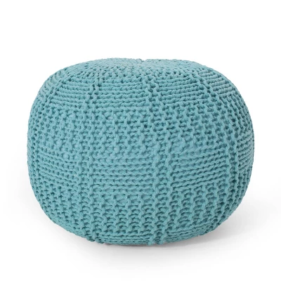 Hortense Modern Knitted Cotton Round Pouf - Christopher Knight Home - Image 7