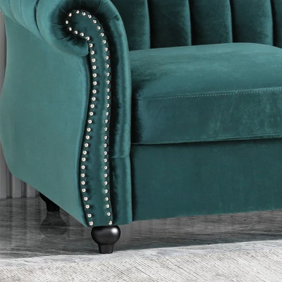 Bowie Modern Glam Velvet Sofa Teal - Christopher Knight Home - Image 3