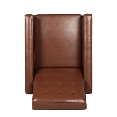 Mervynn Mid-Century Modern Button Tufted Recliner Cognac Brown/Dark Espresso - Christopher Knight Home - Image 5