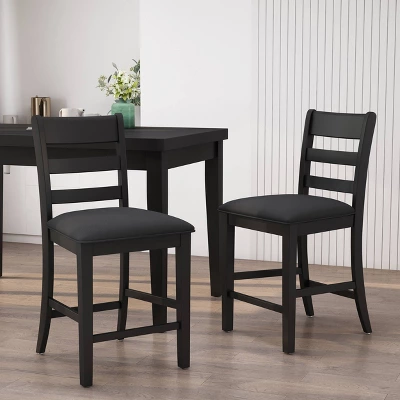 2pc Benner Farmhouse Upholstered Wood Counter Height Barstools Black - Christopher Knight Home
