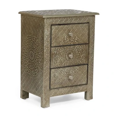 Deschutes Handcrafted Boho 3 Drawer Nightstand Silver - Christopher Knight Home - Image 4