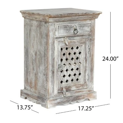 Tijeras Handcrafted Boho Mango Wood Nightstand Distressed White - Christopher Knight Home - Image 10