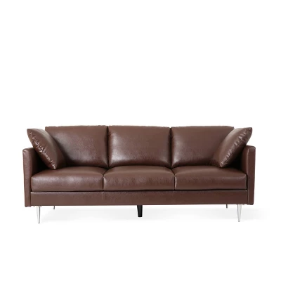 Brockbank Modern Faux Leather 3 Seater Sofa With Pillows - Christopher Knight Home - Image 12