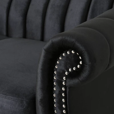 Glenmont Modern Glam Channel Stitch Velvet Loveseat With Nailhead Trim - Christopher Knight Home - Image 3