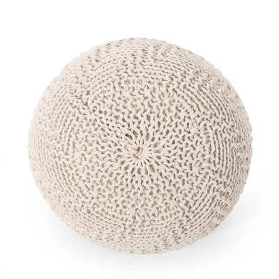 Barwick Modern Knitted Round Pouf Ivory - Christopher Knight Home - Image 2