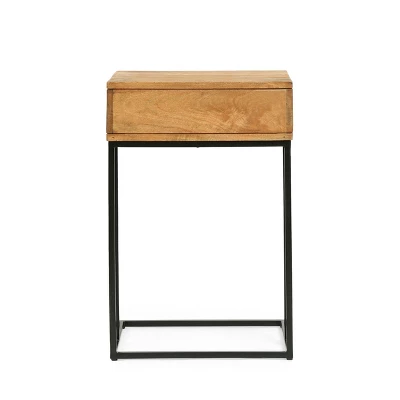 Gaudet Modern Industrial Handmade Mango Wood C Shaped Side Table With Drawer Natural/Black - Christopher Knight Home - Image 5