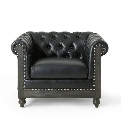 Castalia Chesterfield Tufted Club Chair With Nailhead Trim Midnight - Christopher Knight Home - Image 11