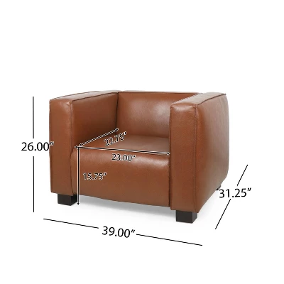Goyette Contemporary Faux Leather Club Chair Cognac Brown/Dark Walnut - Christopher Knight Home - Image 8