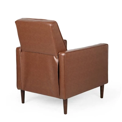Mervynn Mid-Century Modern Button Tufted Recliner Cognac Brown/Dark Espresso - Christopher Knight Home - Image 3