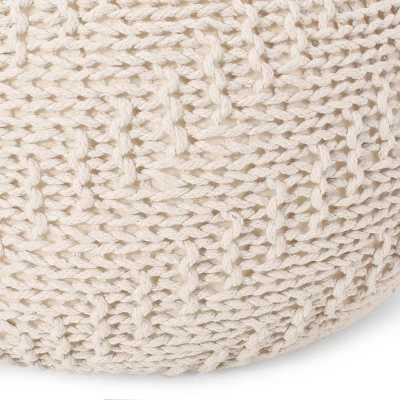 Barwick Modern Knitted Round Pouf Ivory - Christopher Knight Home - Image 5