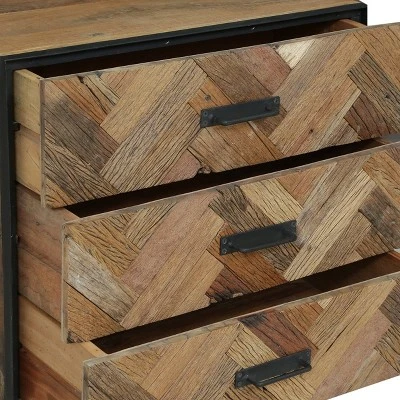 Burdine Handcrafted Boho Wood 3 Drawer Cabinet Natural/Black - Christopher Knight Home - Image 9