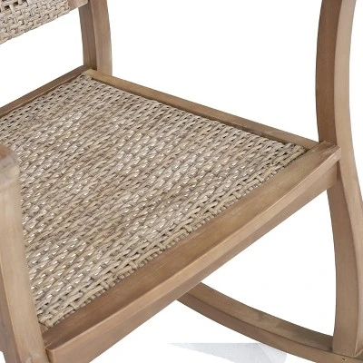 Welby Outdoor Acacia Wood/Wicker Rocking Chair Light Brown - Christopher Knight Home - Image 6
