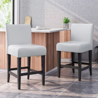 Set Of 2 25.5" Lopez Leather Counter Height Barstools - Christopher Knight Home - Image 6