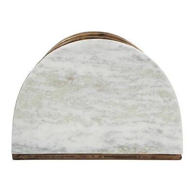 33.5" Bainville Modern Glam Handcrafted Marble Half Round Etagere Bookcase Natural White/Antique Brass - Christopher Knight Home