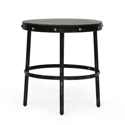 Rivet Modern Industrial Handcrafted Round Mango Wood Side Table Brown/Antique Gunmetal - Christopher Knight Home