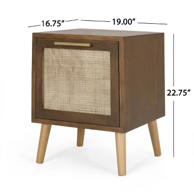 Hulett Contemporary End Table With Storage Walnut/Natural/Antique Gold - Christopher Knight Home - Image 10