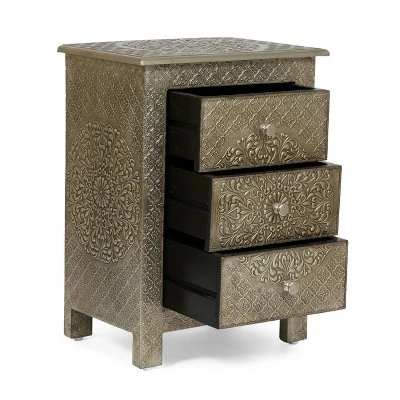 Deschutes Handcrafted Boho 3 Drawer Nightstand Silver - Christopher Knight Home - Image 2