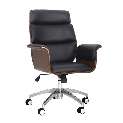 Cannonade Mid-Century Modern Swivel Office Chair Black/Walnut - Christopher Knight Home - Image 2