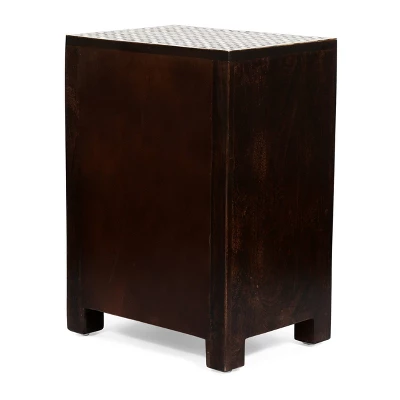 Benewah Handcrafted Boho 3 Drawer Mango Wood Nightstand Dark Walnut/Black/White - Christopher Knight Home - Image 3