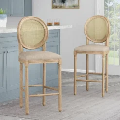 2pc Epworth French Country Wooden Barstools With Upholstered Seating - Christopher Knight Home