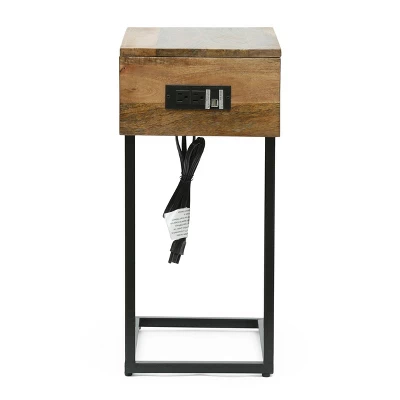 Oceola Modern Industrial Handcrafted Mango Wood C Shaped Side Table With Charging Port Natural/Black - Christopher Knight Home - Image 5