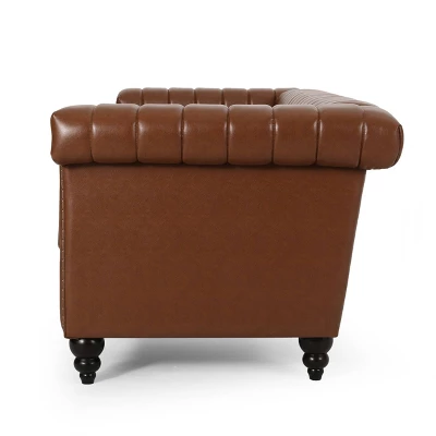 Drury Contemporary Channel Stitch 3 Seater Sofa With Nailhead Trim - Christopher Knight Home - Image 2