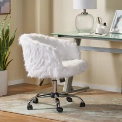 Syosset Modern Glam Swivel Office Chair White/Silver - Christopher Knight Home
