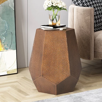 Pamsha Modern Hammered Iron Geometric Brushed Antique Side Table Bronze - Christopher Knight Home