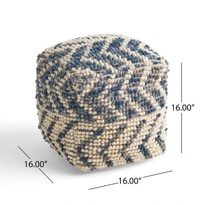 Freesia Boho Wool And Cotton Large Ottoman Pouf White/Blue - Christopher Knight Home - Image 7