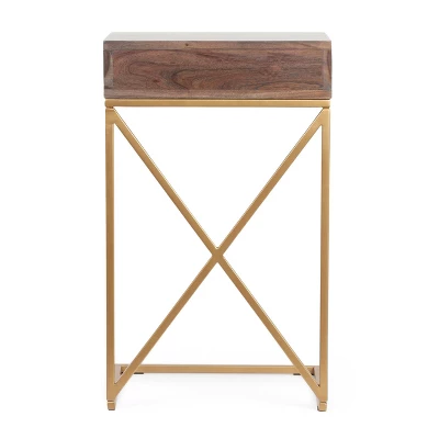 Bucyrus Rustic Glam Handcrafted Acacia Wood C Shaped Side Table Dark Brown/Gold - Christopher Knight Home - Image 6